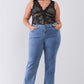 Plus Mid-wash Blue Denim Low-rise Wide-leg Upsized Basic Dad Jeans