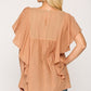 Textured Ruffle Sleeve Tunic Top With Back Keyhole