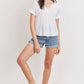 Waffle Raw Edge V-neck Rolled Up Short Sleeves Top