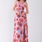 Floral Print Sleeveless Self-tie Wide Wrap Front Ruffle Hem Side Slit Detail Midi Dress