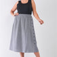 Plus Size Black Gingham Print Side Button Midi Skirt