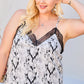 Adjustable Shoulder Strap Lace Trim Snake Print Cami