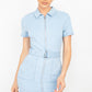 Belted Bodycon Collared Denim Dress