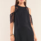 Black Cold Shoulder Lace Trim Back Button Up Mini Dress