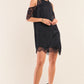 Black Cold Shoulder Lace Trim Back Button Up Mini Dress