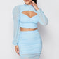 Sexy Sheer Cutout Puff Sleeved Top And Skirt Set