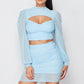 Sexy Sheer Cutout Puff Sleeved Top And Skirt Set