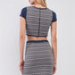 Navy & White Geometrical Pattern Short Sleeve Crop Top & High-waisted Pencil Skirt Two Piece Set