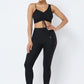 Mesh Strappy Adjustable Ruched Crop Top With Matching See Through Side Panel Leggings