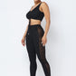 Mesh Strappy Adjustable Ruched Crop Top With Matching See Through Side Panel Leggings