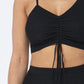 Mesh Strappy Adjustable Ruched Crop Top With Matching See Through Side Panel Leggings