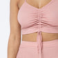 Mesh Strappy Adjustable Ruched Crop Top With Matching See Through Side Panel Leggings