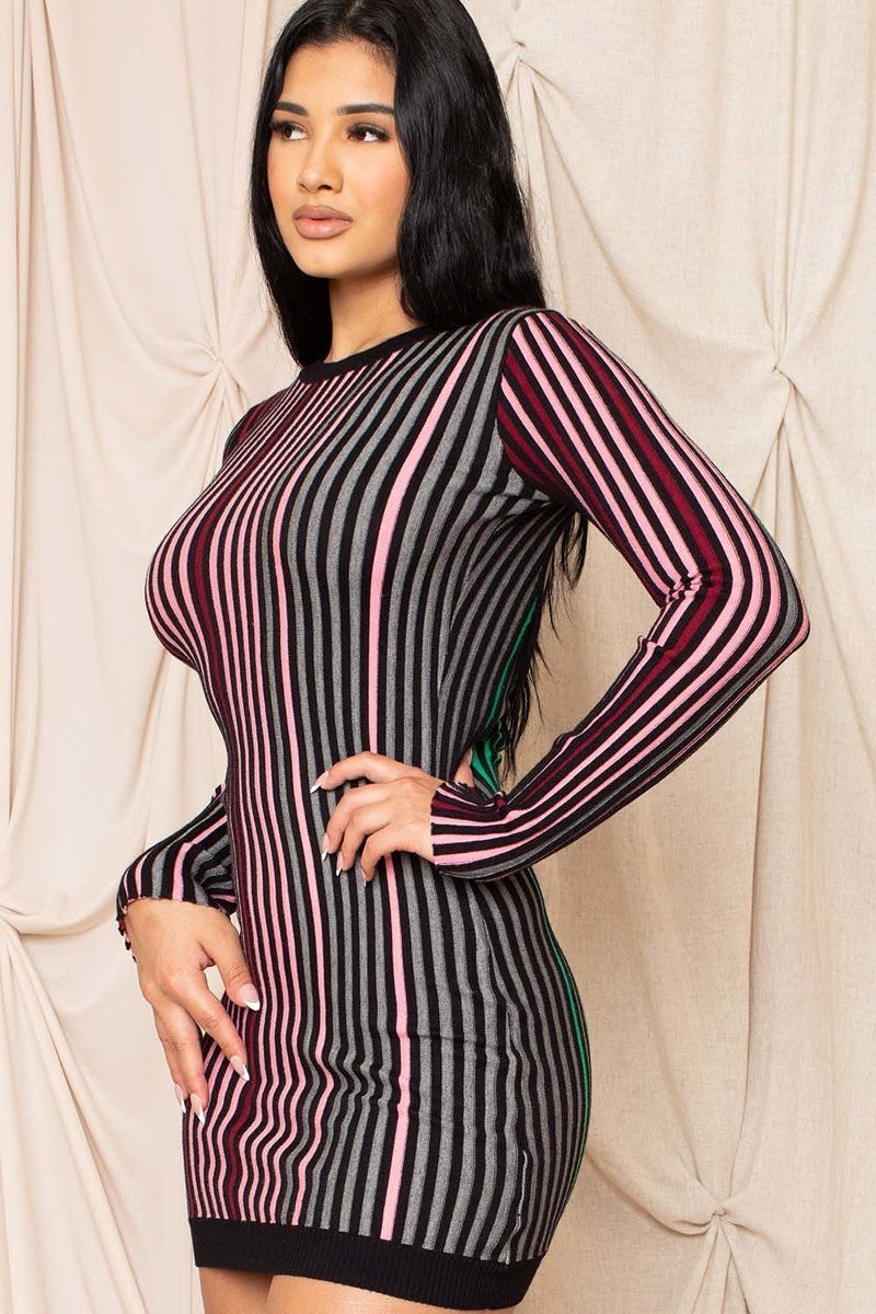 Multi-color Striped Ribbed Dress