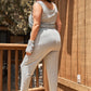 Plus Heather-grey Round Neck Sleeveless Tie Waist Jumpsuit