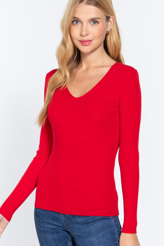 V-neck Viscose Rib Sweater