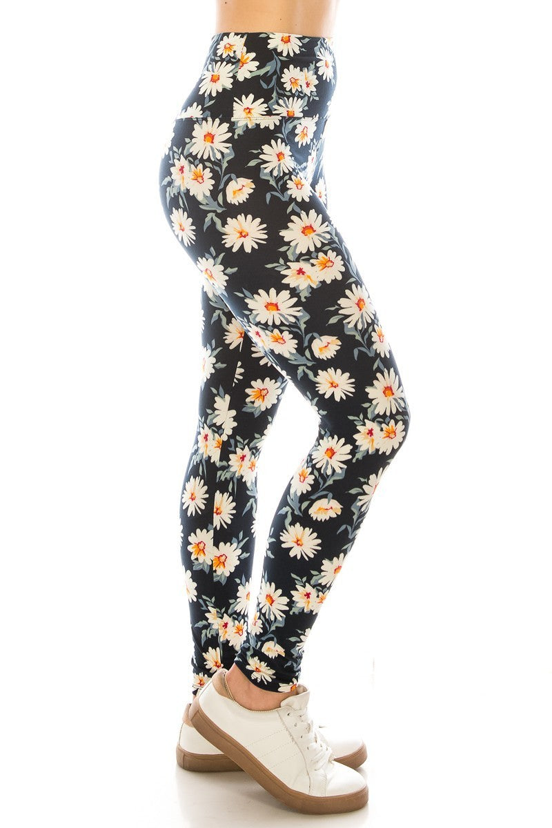 Long Yoga Style Banded Lined Multi Printed Knit Legging With High Waist