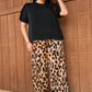 Plus Taupe Combo Leopard Print Satin High-waisted Wide Leg Pants