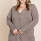 Plus Size Solid Buttery Soft V Neck Button Up High Quality Two Tone Knit Cardigan