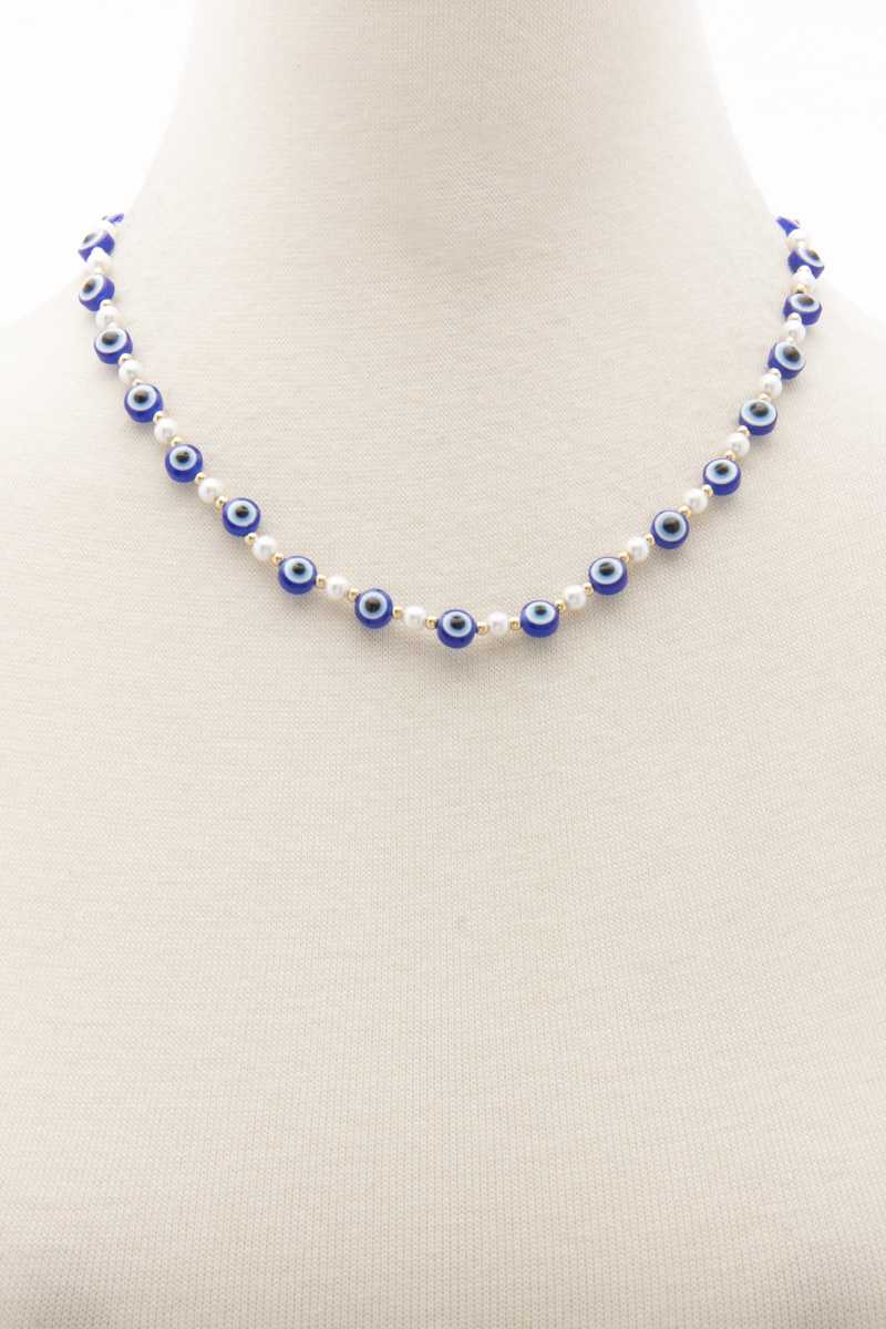 Evil Eye Pearl Bead Necklace