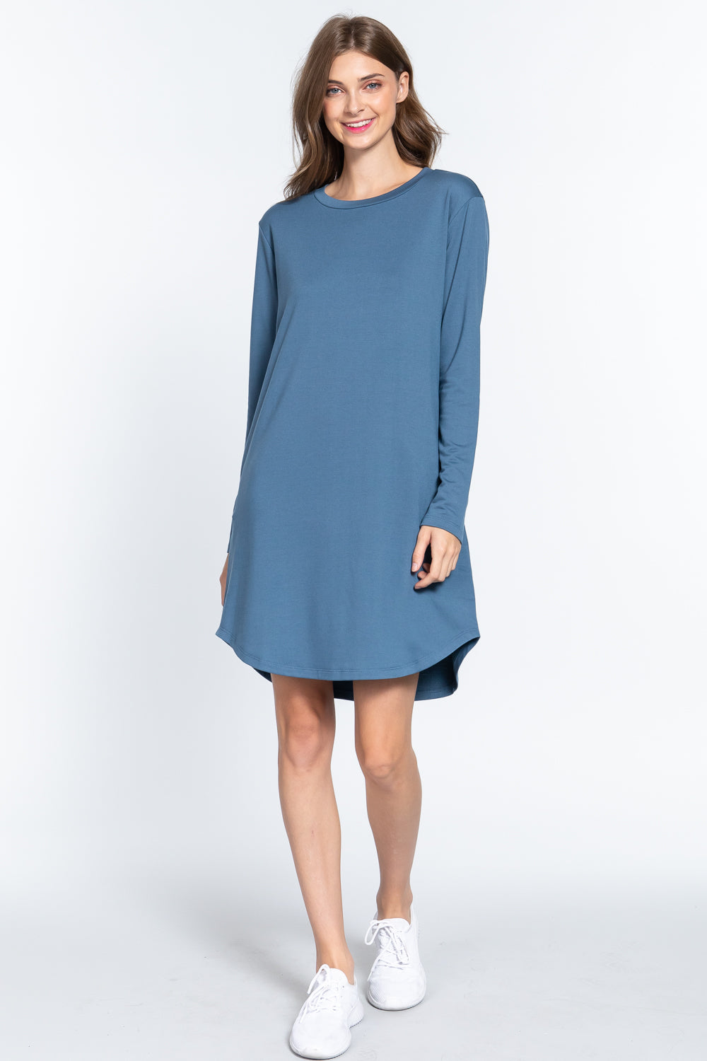 Long Slv French Terry Mini Dress