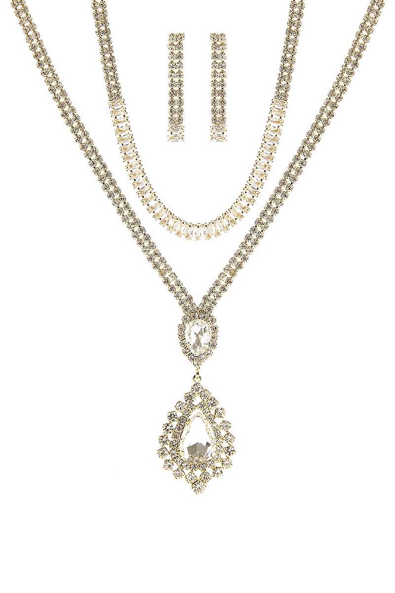 Crystal Dangle Tear Choker And Necklace Set