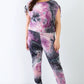 Plus Purple & Black Tie-dye Ruched Shoulder Detail Top & Pants Set