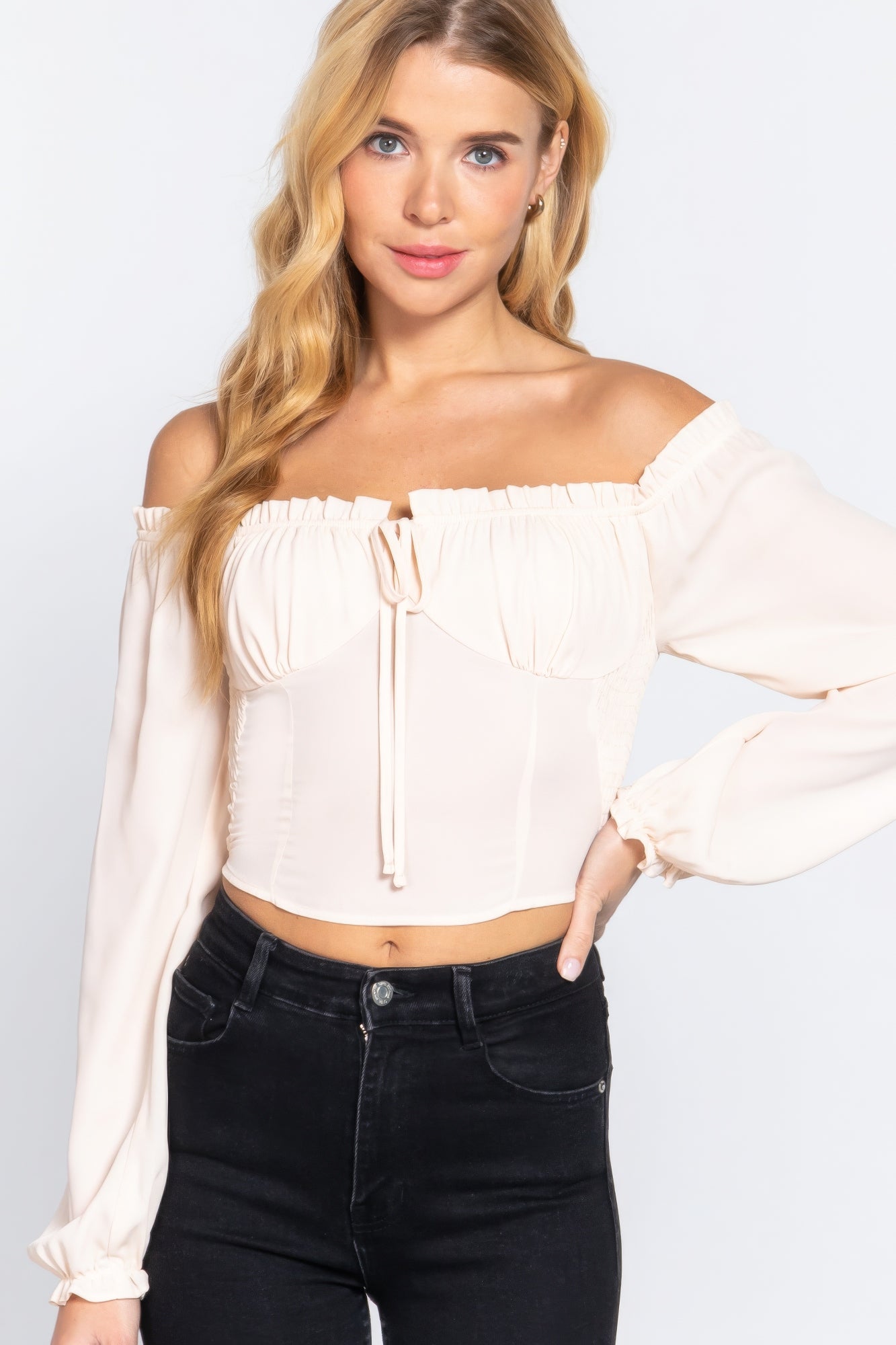 Off Shoulder Smocking Woven Top