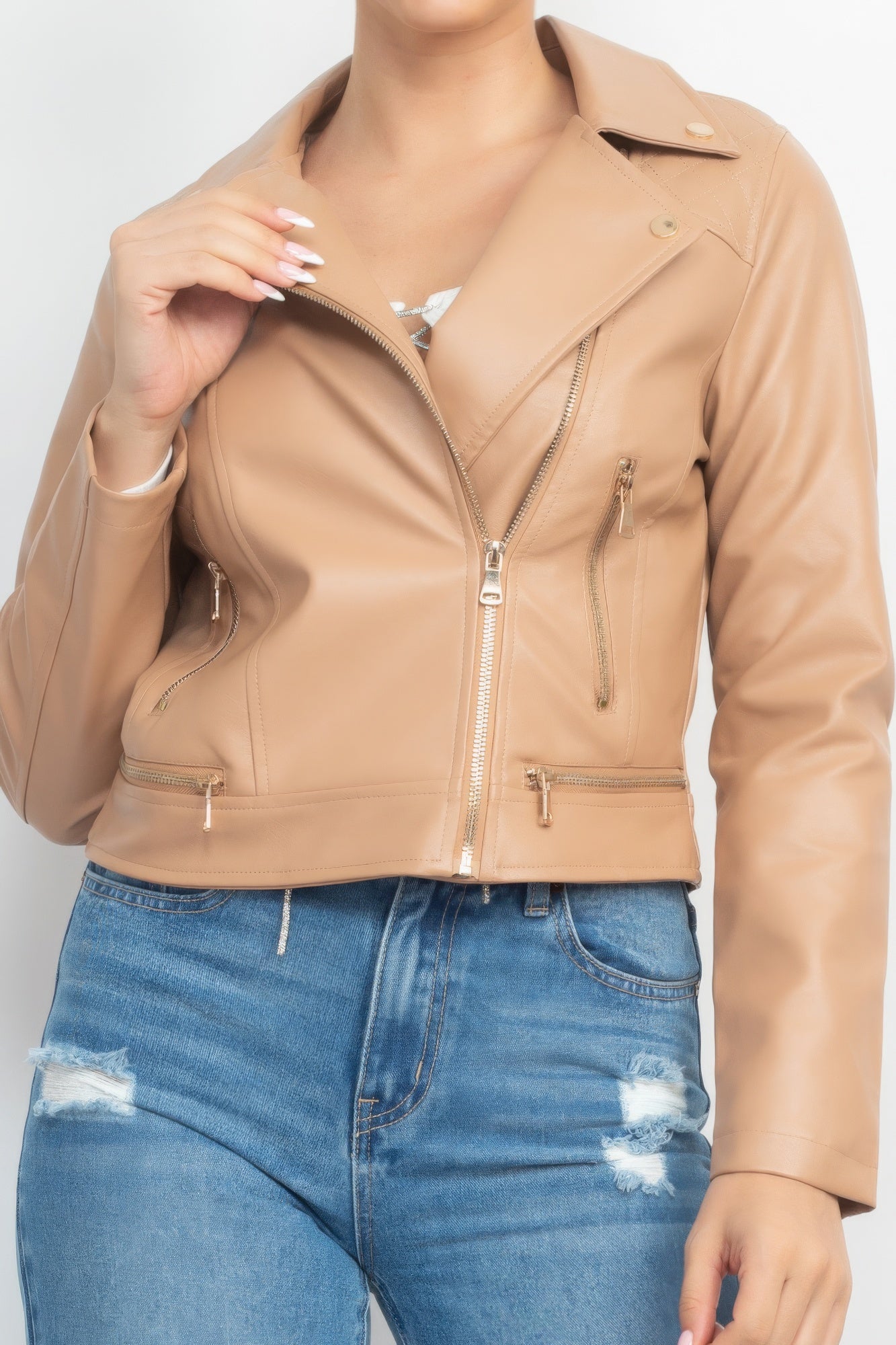 Zippered Notch Lapel Rider Jacket