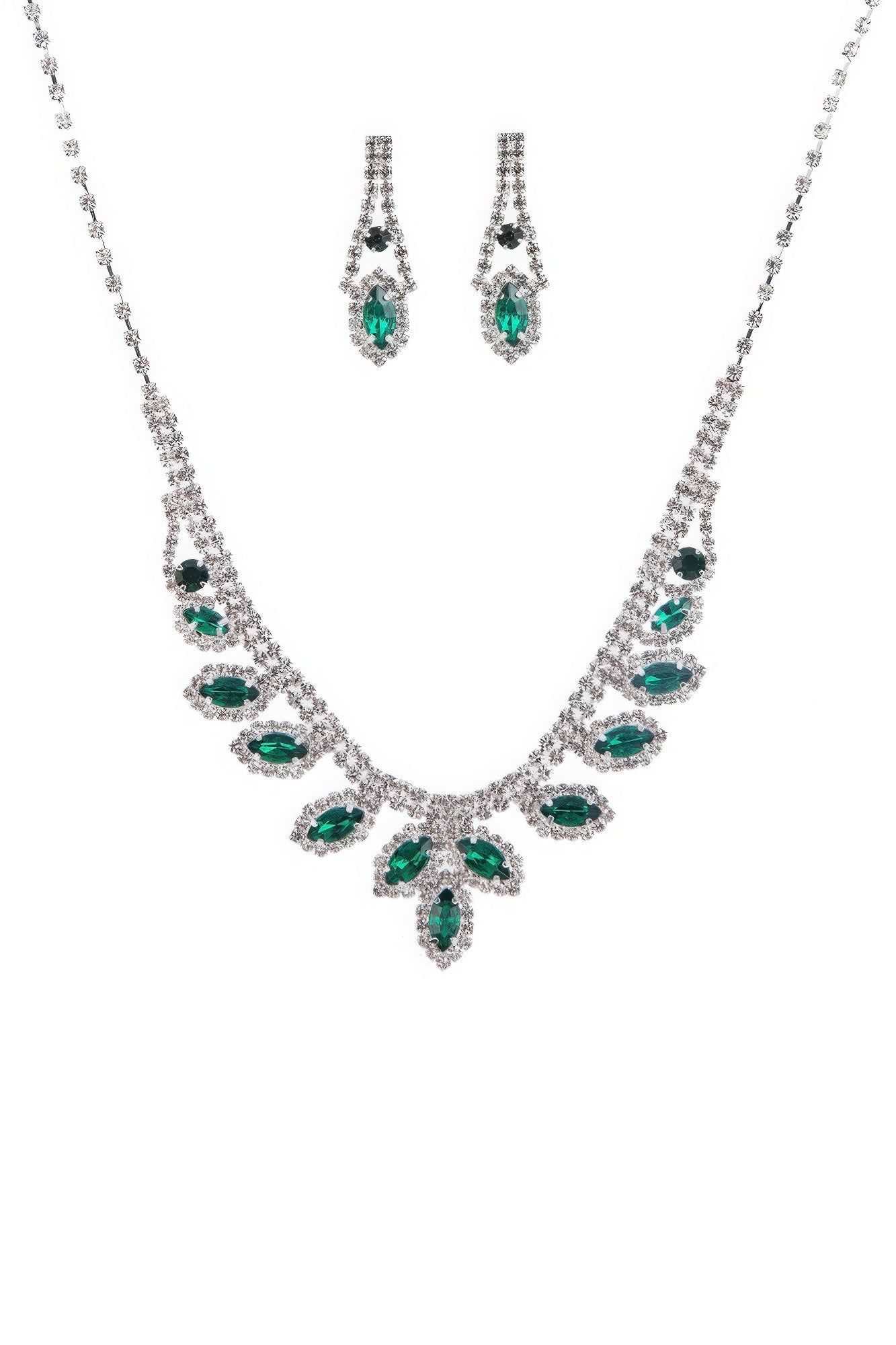 Rhinestone Marquise Wedding Necklace And Earring Set