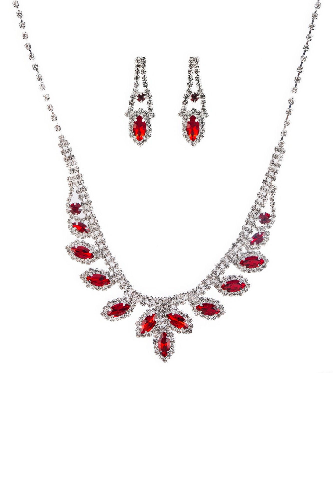 Rhinestone Marquise Wedding Necklace And Earring Set