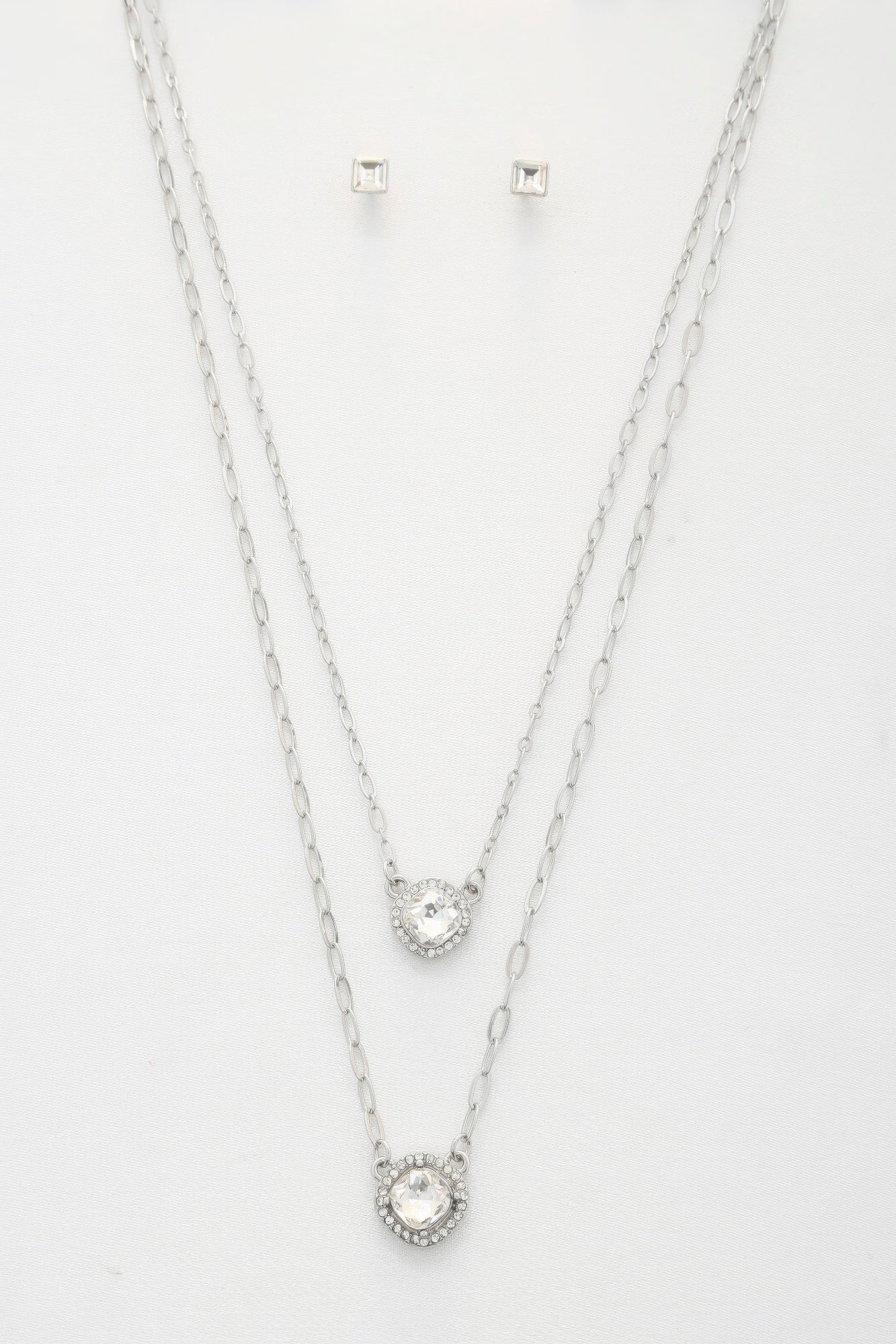 Double Crystal Metal Layered Necklace