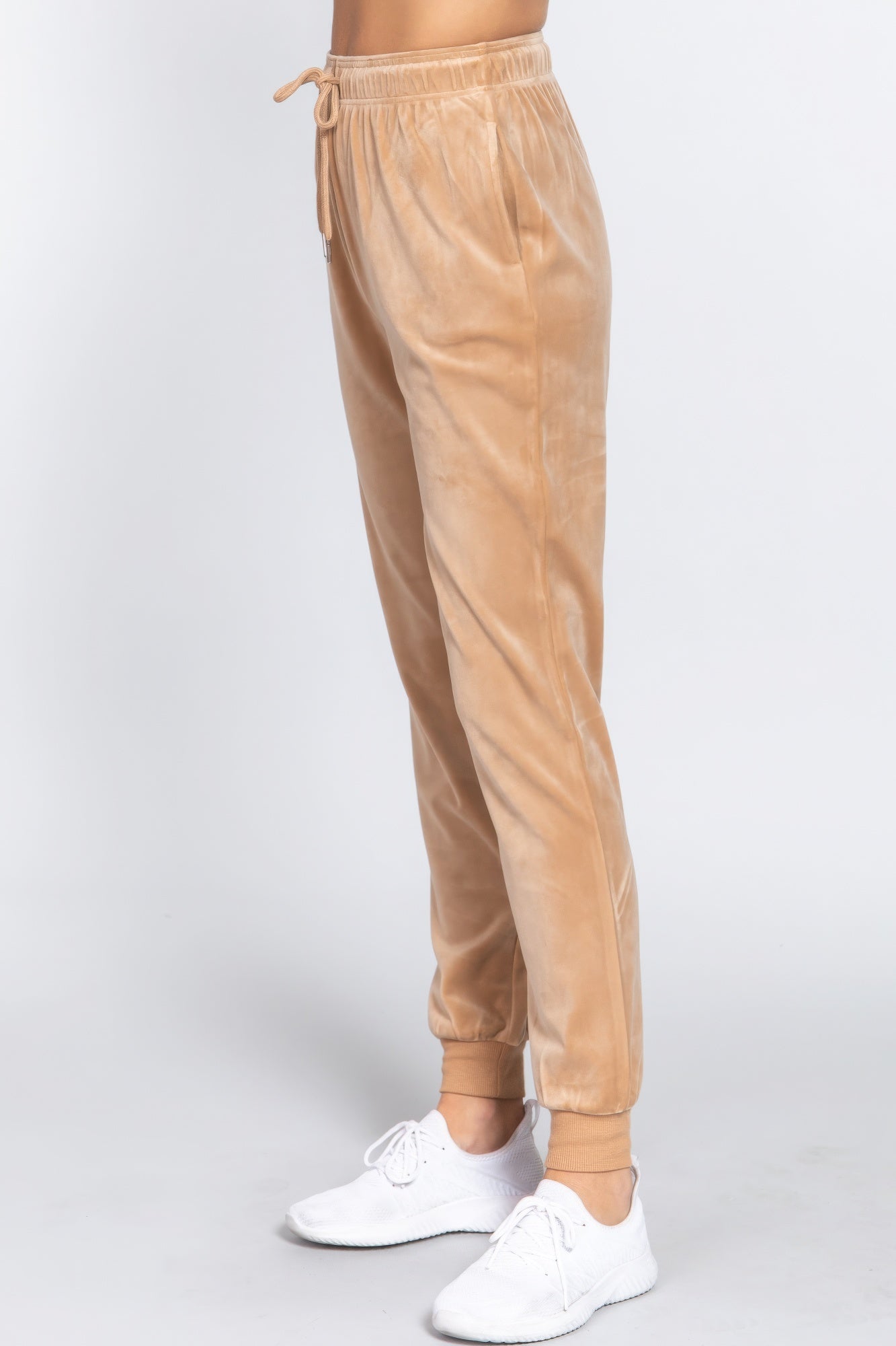 Waist Elastic Velour Long Jogger Pants