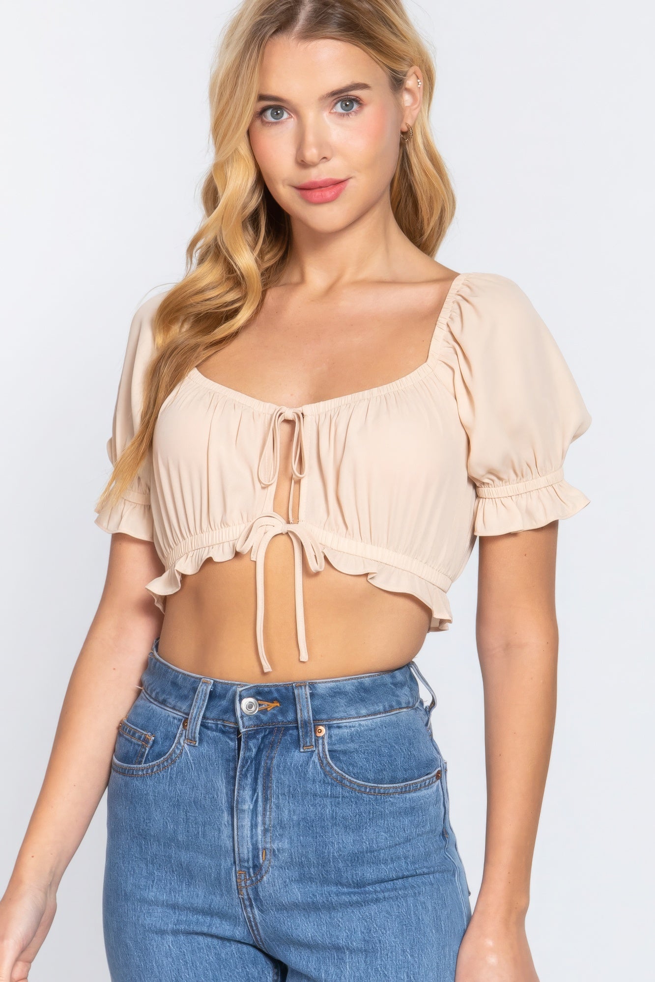 Short Slv Print Crop Woven Top