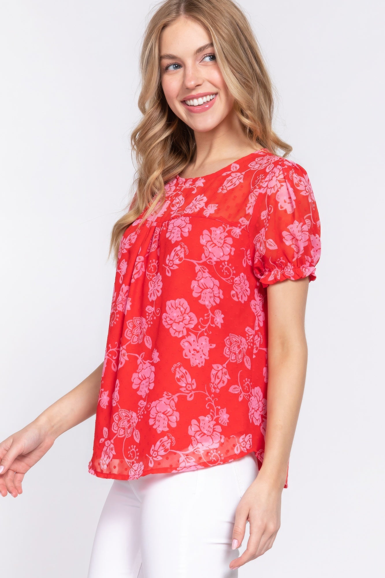 Short Slv Print Clip Dot Blouse