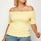 Plus Size Solid Off The Shoulder Smocked Top