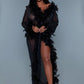 Sheer Full-length Robe With Chandelle Boa Feather Trim