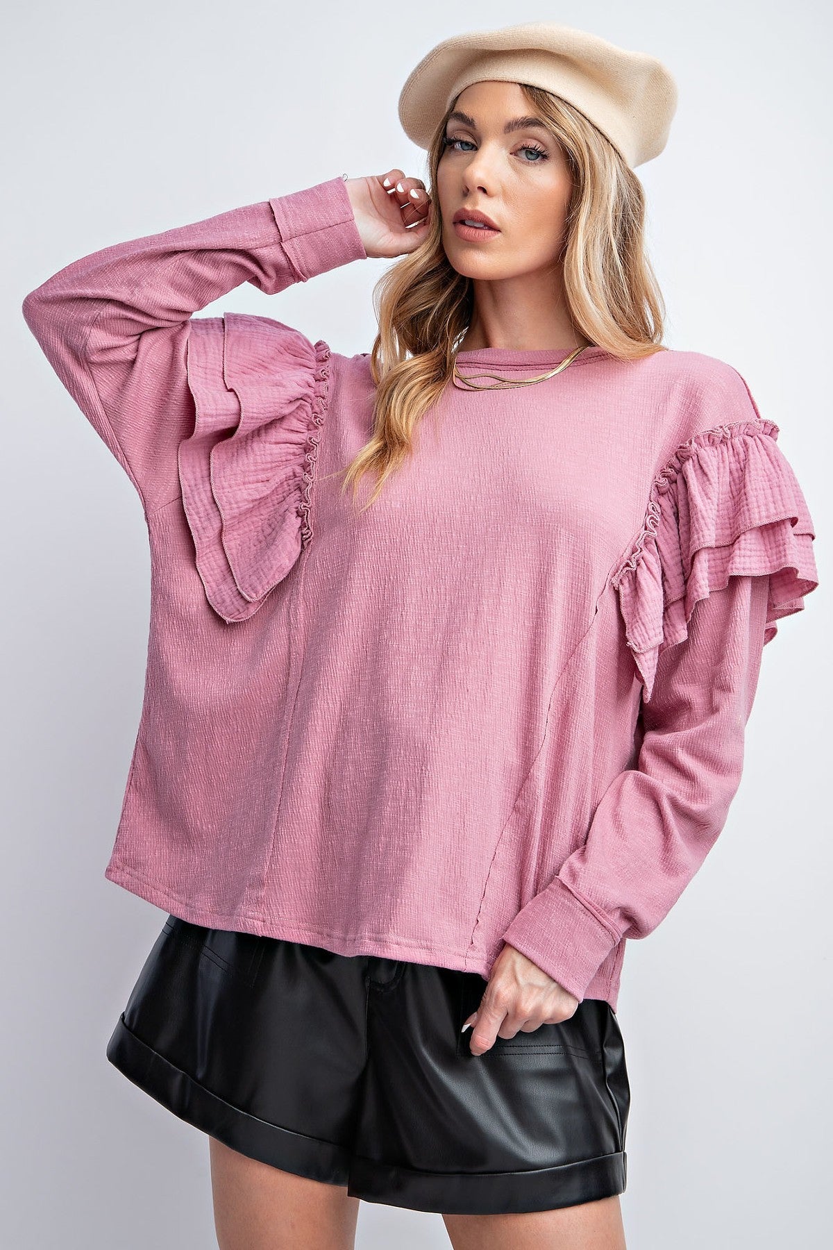 Double Ruffle Sleeves Top