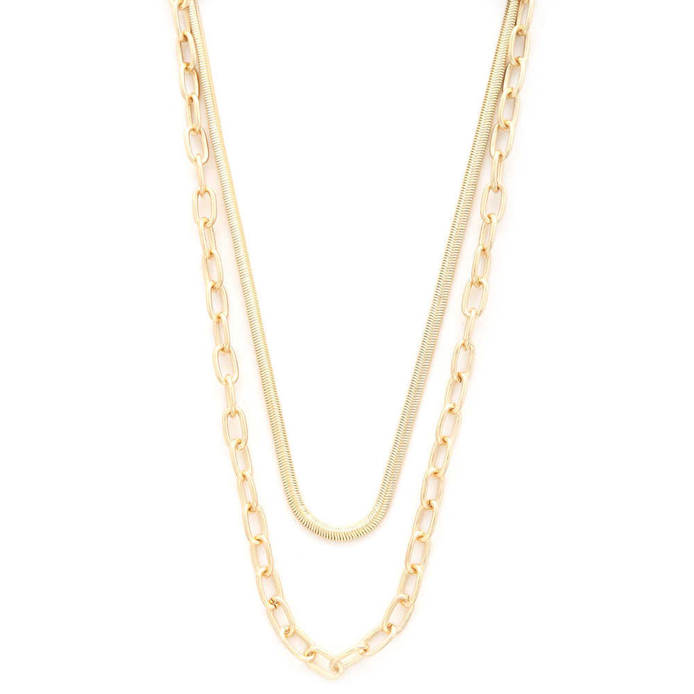 Flat Snake Oval Link Layered Necklace