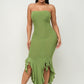 Solid Bottom Ruffle Trim Hem Slit Tube Maxi Dress