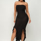 Solid Bottom Ruffle Trim Hem Slit Tube Maxi Dress