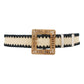 Rectangle Rattan Buckle Crochet Trim Straw Belt