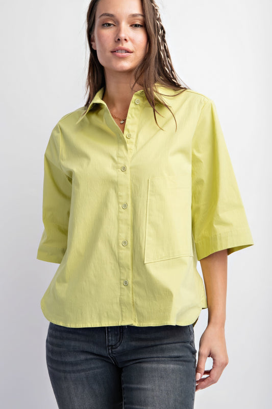 Half Slvs Stretch Poplin Button Down Shirt